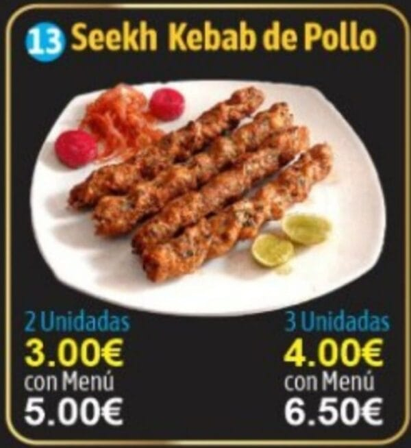 Seekh Kebab de Pollo